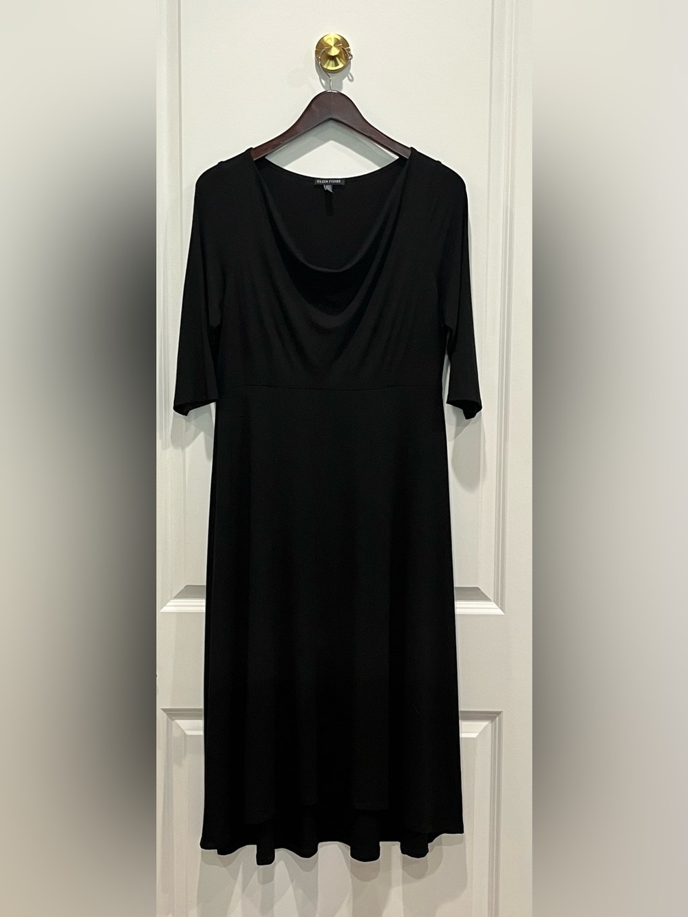 Classic Black Women's Dress - Elegant Draped Neckline
